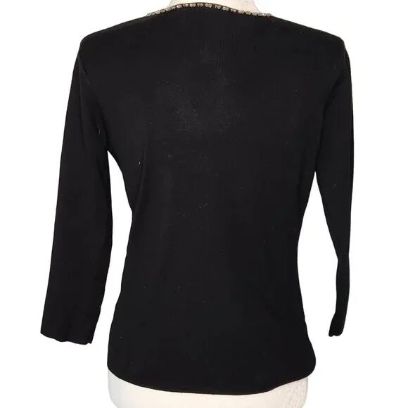 Vtg 90s Medium Sweater Black Sequin Silk Blend Keyhole Glam Sexy NOS Joseph A - Picture 6 of 7